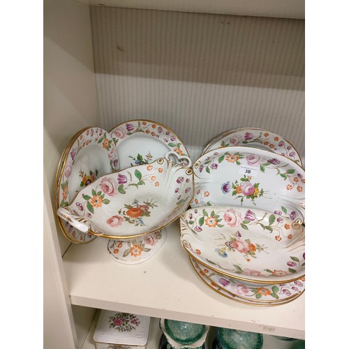 3B - Shelf of quality Victorian 1800s porcelain tazza and plate set .