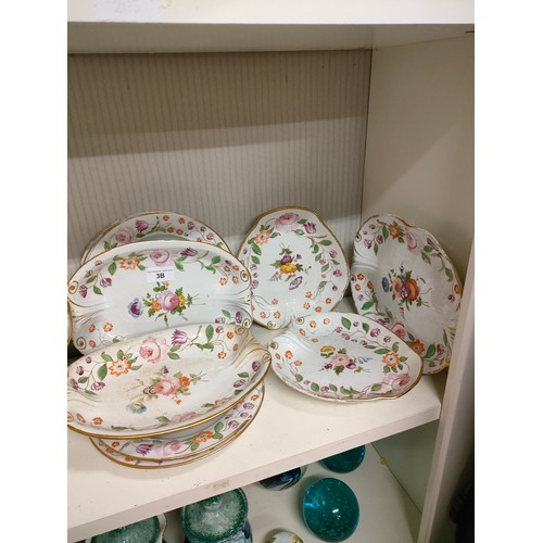 3B - Shelf of quality Victorian 1800s porcelain tazza and plate set .