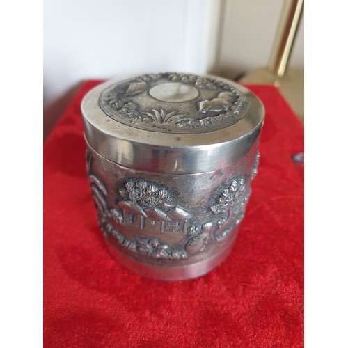 3 - Continental Silver Sugar Jar With Oriental Village Life Scenes Weights 146 Grammes