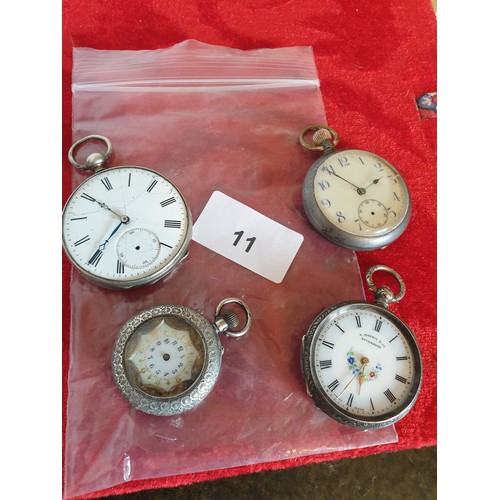 11 - 4 Pocket Watches 3 Being Silver a/f