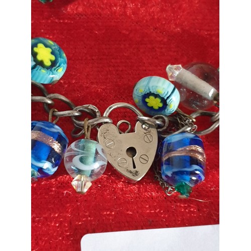 18 - Silver Charm Bracelet With Millifiori Glass Charms ect