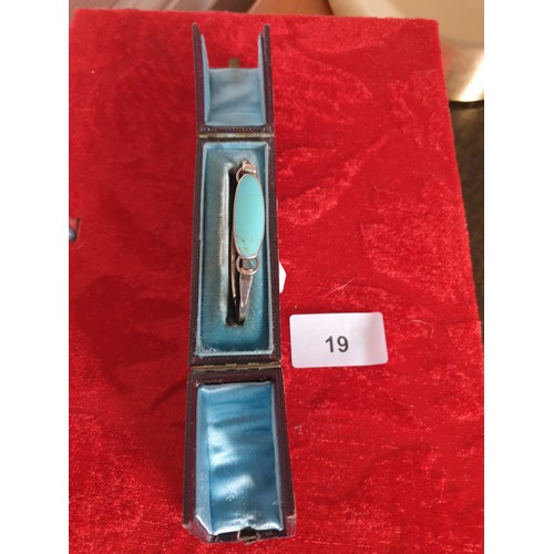 19 - Beautiful Silver Bangle With Turquoise Colour Large Stone Stunning