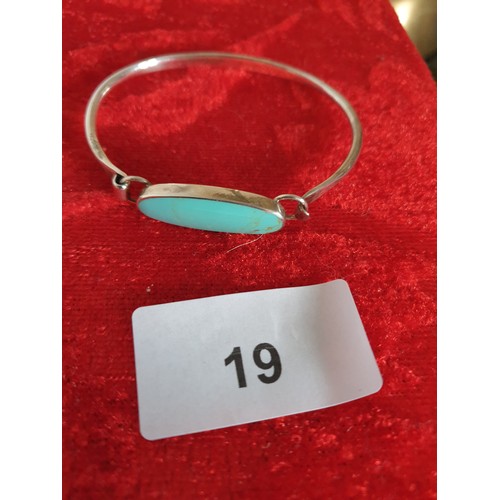 19 - Beautiful Silver Bangle With Turquoise Colour Large Stone Stunning