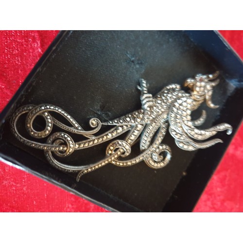 20 - Absolutely Beautiful Silver And Marcasite Large Bird Of Paradise Brooch