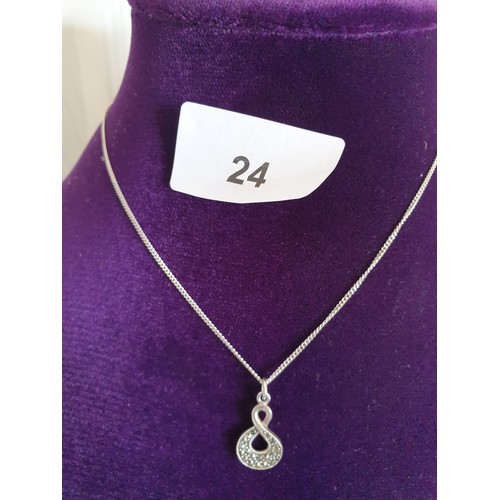 24 - Lovely Silver Marcasite Pendant On Silver Chain