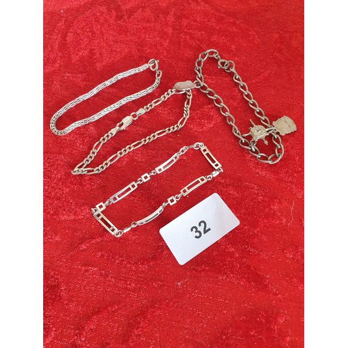 32 - 4 Beautiful Silver Bracelets Rennie McIntosh Design Figaro Serpentine And Charm Bracelet