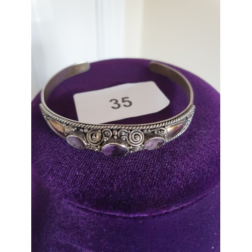 35 - Stunning Silver Bangle 2 Stones Missing