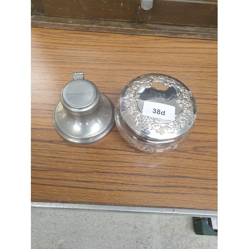 38d - Pewter Ink Well And Dressing Table Item