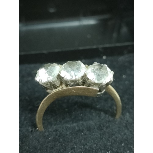 41b - 9ct and silver mounted  gold large 3 stone ring .