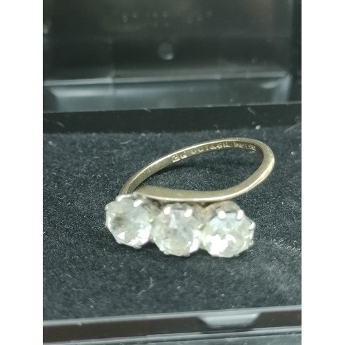 41b - 9ct and silver mounted  gold large 3 stone ring .