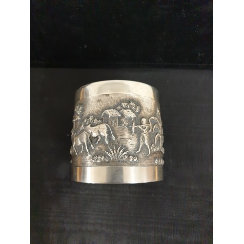 14 - Continental Silver Sugar Lidde Dish With Embossed Village Scenes Weight 146g