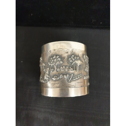 14 - Continental Silver Sugar Lidde Dish With Embossed Village Scenes Weight 146g