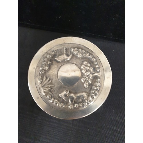 14 - Continental Silver Sugar Lidde Dish With Embossed Village Scenes Weight 146g