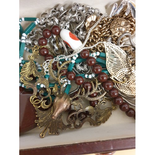 41 - Cantilever Jewellery Box Of  Costume Jeweleery To Include Impressive Stag Pendant ect