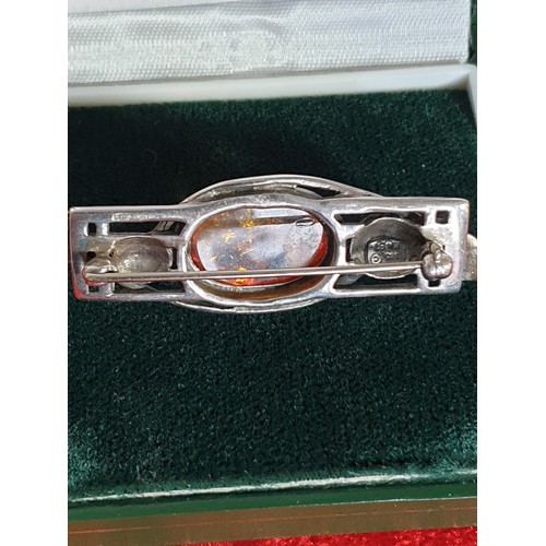 22 - Beautiful Silver Celtic Brooch With Large Centre Amber Stone In The Rennie McIntosh Style