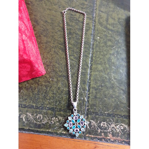 23 - Super Quality Silver Belchar Chain With Silver Multi Stone Pendant