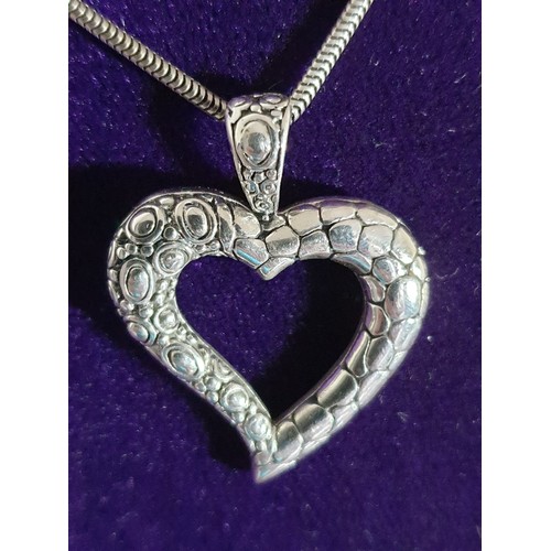 29 - Good Quality Silver Heart Pendant On Silver Serpentine Chain