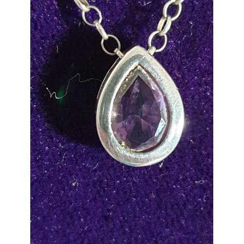 59 - Beautiful Silver And Amethyst Pendant On Silver Belcher Chain