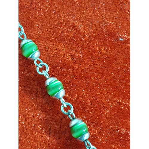 61 - Stunning Silver And Green Stone Bracelet With T Bar Fixing