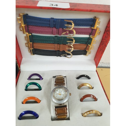 34 - Ladies Boxed Watch And Ladies Boxed Watch Interchangeable Straps And Face Set