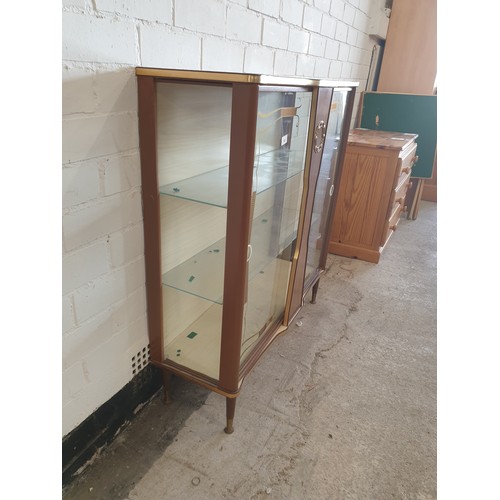 151 - 1970s Retro China Display Cabinet With Glass Shelves Sliding Glass Doors With Turned Leg Supports