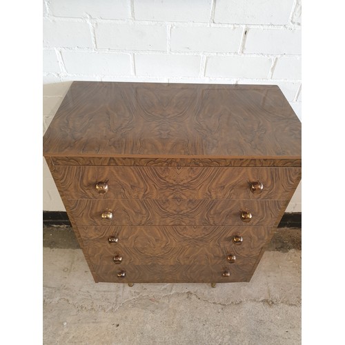 152 - 1970s Retro 5 Drawer Chest On Turned Legs