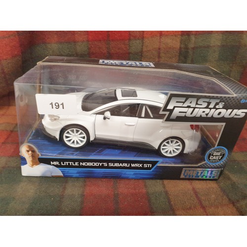 191 - New Fast And Furious Vin Diesel Subaru WRX ST1 Model Car Boxed