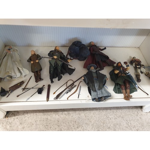 206 - Large Collection Of Lord Of The Rings Figures Gandalf Legolass Gimley Boramere Gollum ect And Weapon... 