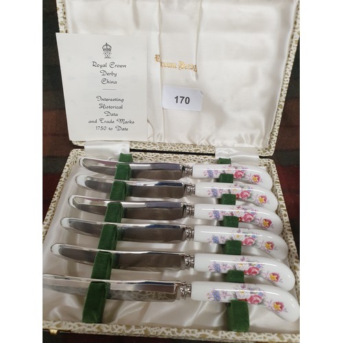 170 - Royal Crown Derby Beautiful Tea Knife Set In Fitted Case Together With Royal Crown Derby Sugar And C... 