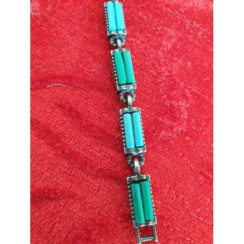 55 - Unusual Silver Blue And Green Stone Bracelet