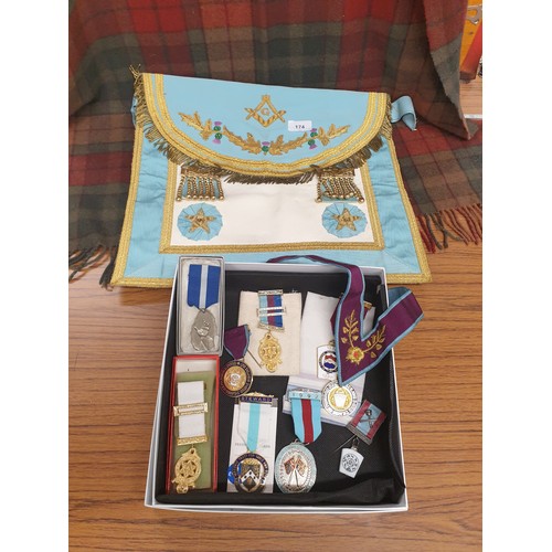 174 - Large Collection Of Masonic Jewels  To Include Keystone Jewel And Scottish Masonic Apron