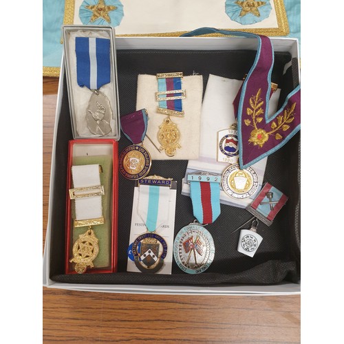 174 - Large Collection Of Masonic Jewels  To Include Keystone Jewel And Scottish Masonic Apron