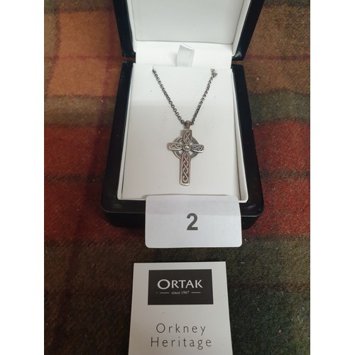 2 - Silver Ortak Celtic Cross On Silver Belcher Chain  With Original Box