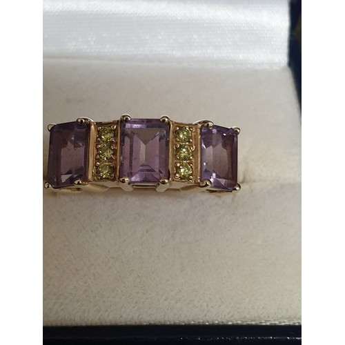 6 - Beautiful Large 9ct Gold Ring With Amethyst And Peridot Stones In Art Deco Form