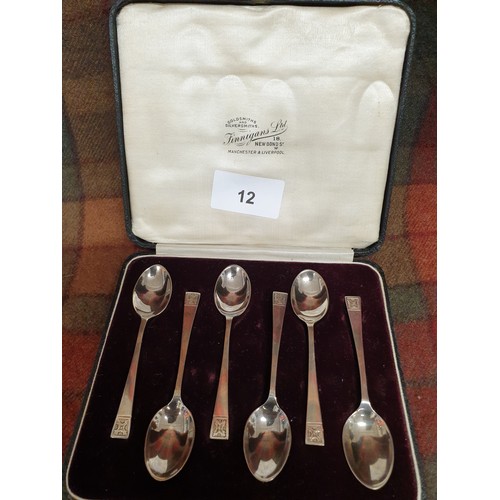 12 - Set Lovely Silver Hallmarked Tea Spoons With Celtic Style Design To Top Of Spoon In Fitted Case Make... 