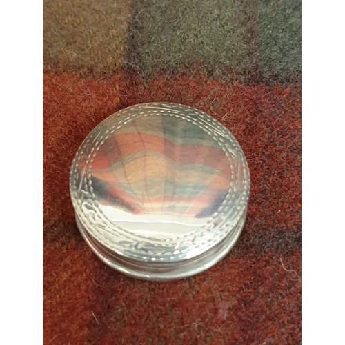 13 - Silver  Hallmarked Snuff / Pill Box With Diamond Cut Design To Top Edge