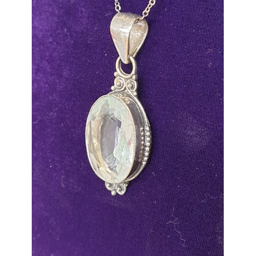 14 - Super Quality Silver Necklace With Large Silver Clear Stone Pendant