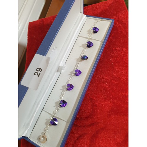 29 - Silver And Purple Hearts Bracelet