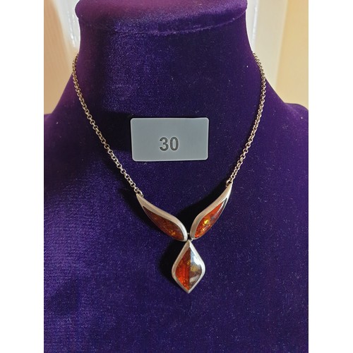 30 - Beautiful Silver And Amber Necklace