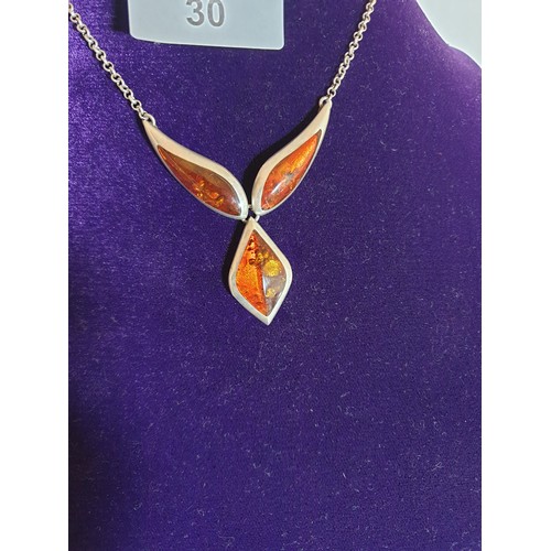 30 - Beautiful Silver And Amber Necklace