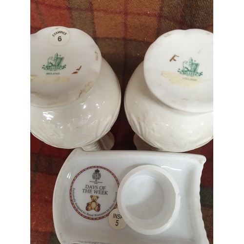 128 - Royal Worcester Bank And Pair Of Belleek Vases