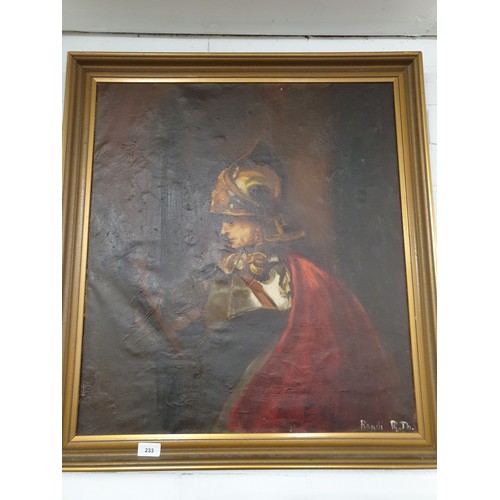 233 - Large Victorian Oil Painting Knight With His Sword Indistinct Signature