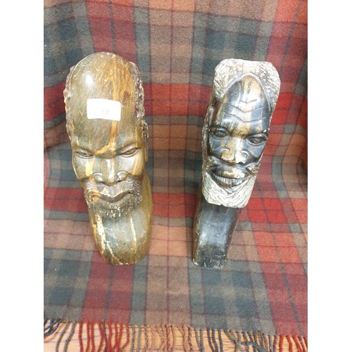 99 - 2 Large Very Heavt Soapstone African Busts