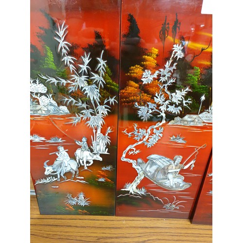 96 - 3 Beautiful Oriental Scene Mother Of Pearl Inlaid Wall Plaques