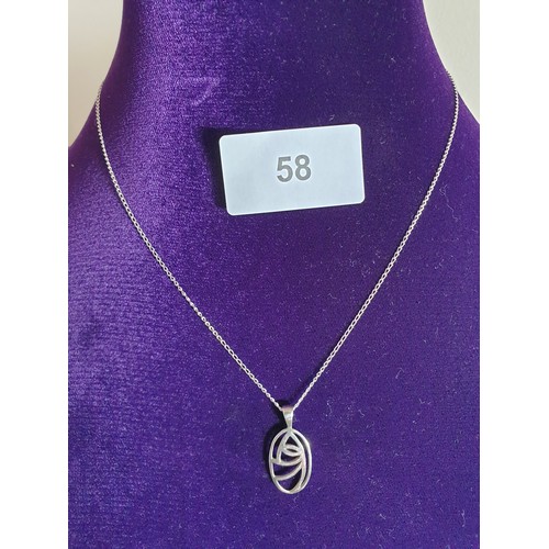 58 - Good Quality Silver Chain With Silver Rennie macintosh ntosh Style Pendant.