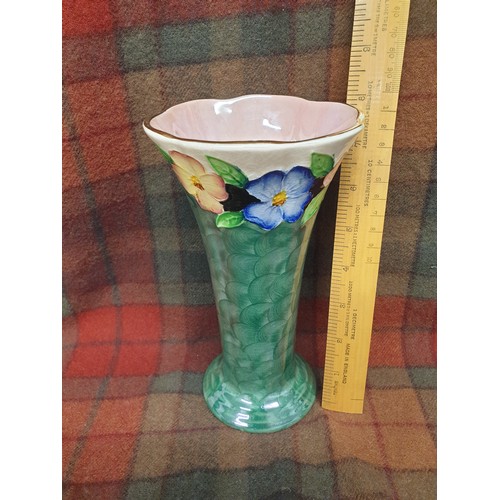 116 - Beautiful Maling Fluted Emerald   Green Vase Stands 20 cms Tall.