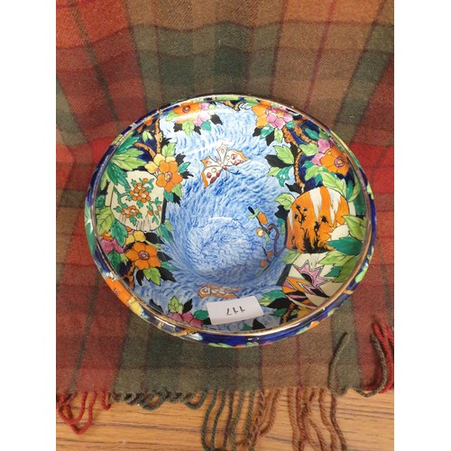 117 - Very Rare Maling Butterfly Pattern 3 Footed Bowl In Majestic Colours Stunning Piece.