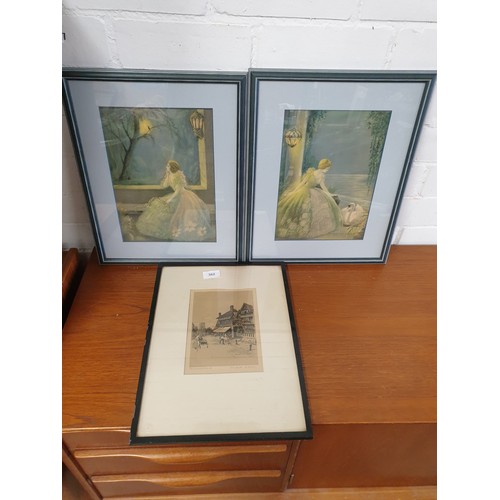 362 - 2 Vintage Prints And Hand Tinted Etching Stratford On Avon Signed