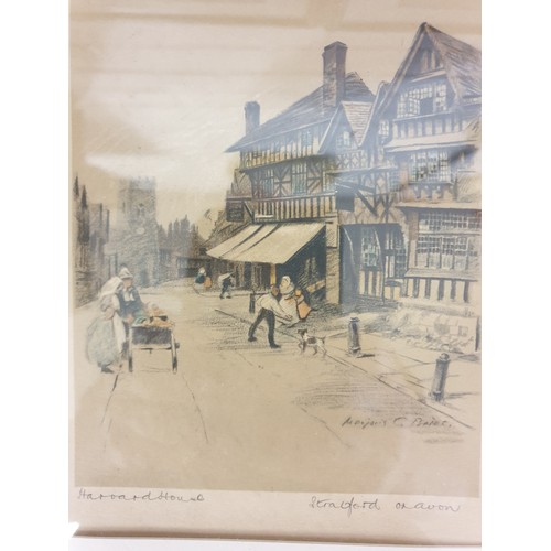 362 - 2 Vintage Prints And Hand Tinted Etching Stratford On Avon Signed