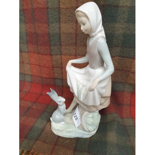 125 - Large Lladro Figure Girl With Rabbit Stands 24cms Tall